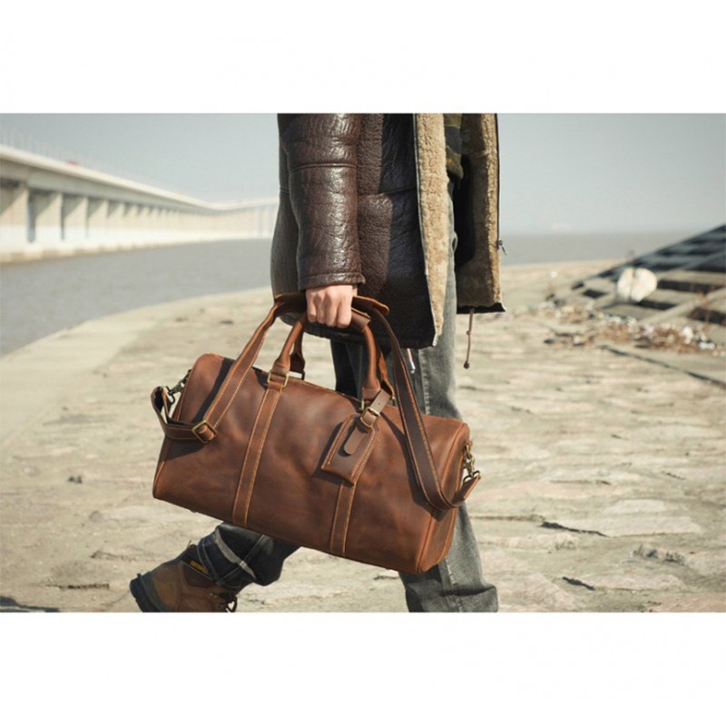 Чоловіча шкіряна дорожня сумка Weinstein коричнева - 3 фото