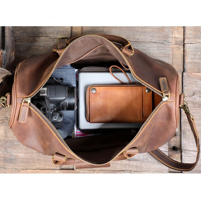 Чоловіча шкіряна дорожня сумка Weinstein коричнева - 8 фото
