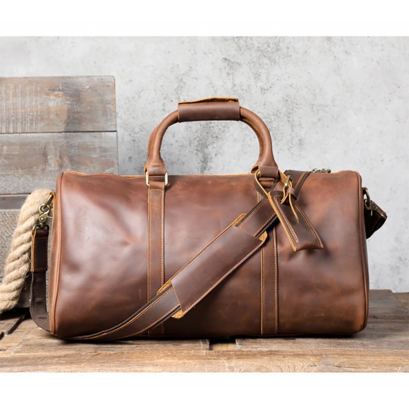 Мужская кожаная дорожная сумка Weinstein коричневая - 16 фото