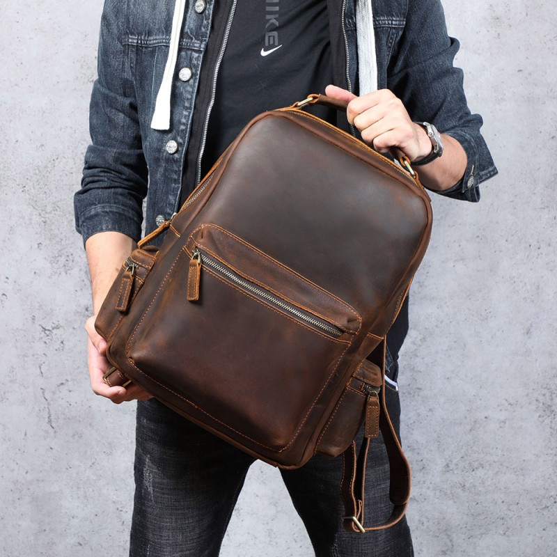 Мужской кожаный рюкзак William темно-коричневый - 3 фото