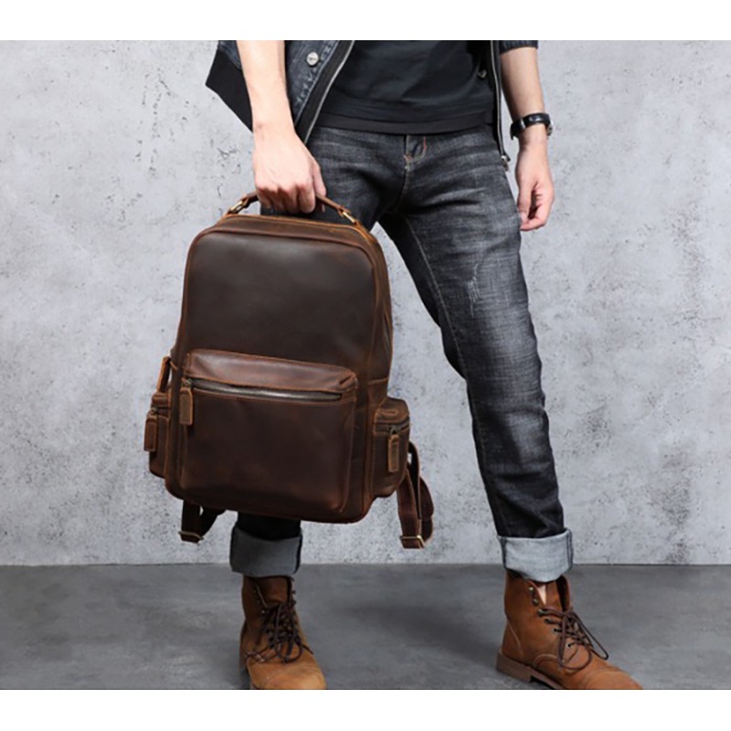 Мужской кожаный рюкзак William темно-коричневый - 6 фото