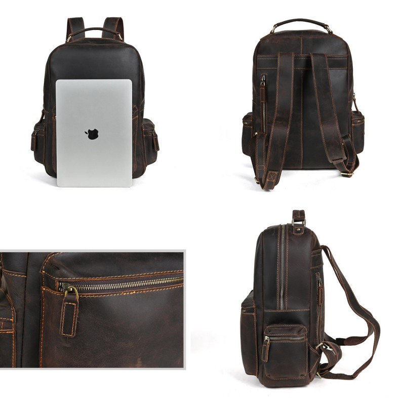 Мужской кожаный рюкзак William темно-коричневый - 7 фото
