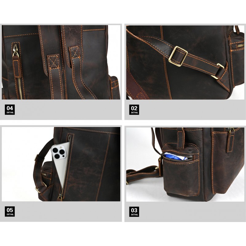 Мужской кожаный рюкзак William темно-коричневый - 11 фото