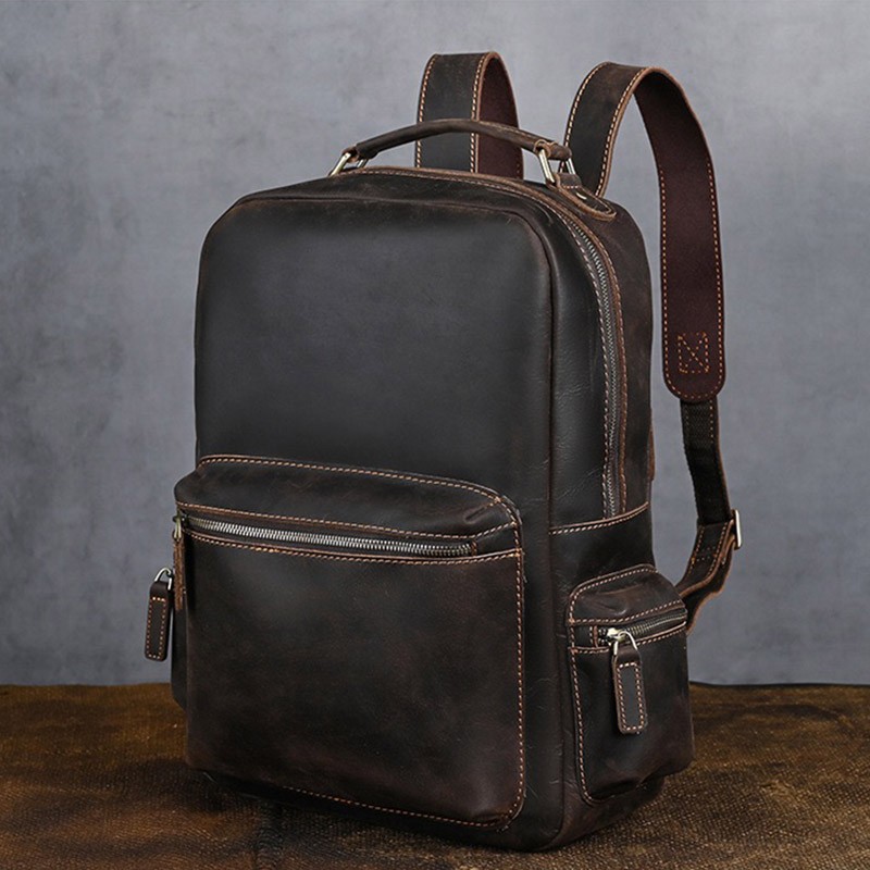 Мужской кожаный рюкзак William темно-коричневый - 14 фото