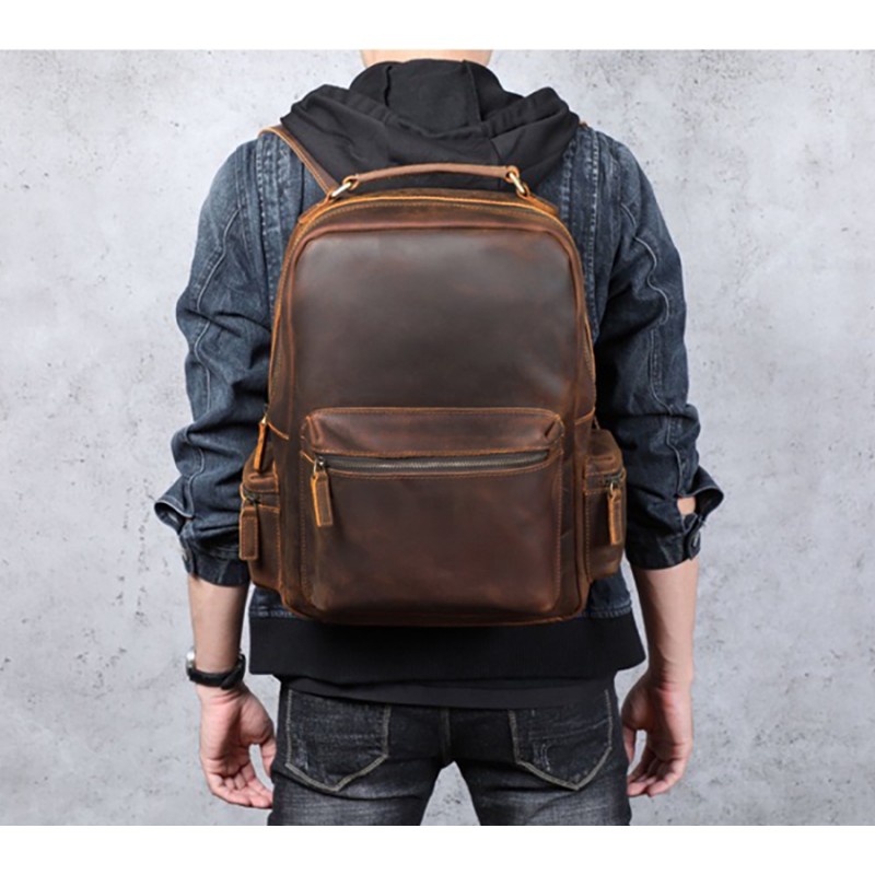 Мужской кожаный рюкзак William темно-коричневый - 15 фото