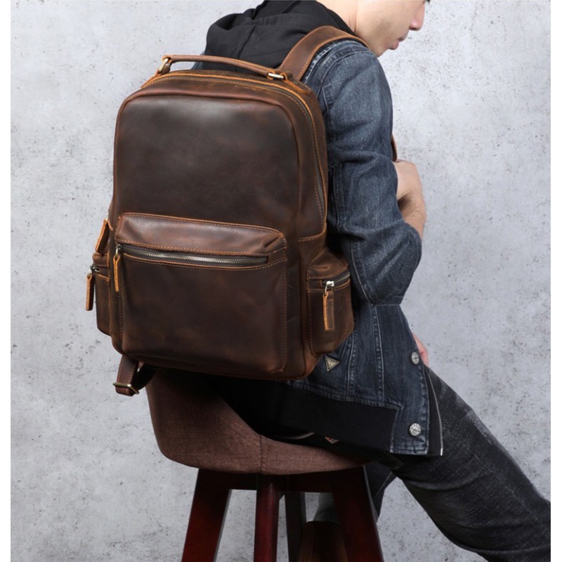 Мужской кожаный рюкзак William темно-коричневый - 16 фото