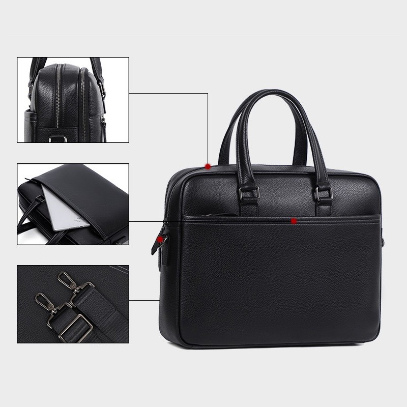 Чоловіча шкіряна сумка для ноутбука Bentheim чорна - 10 фото