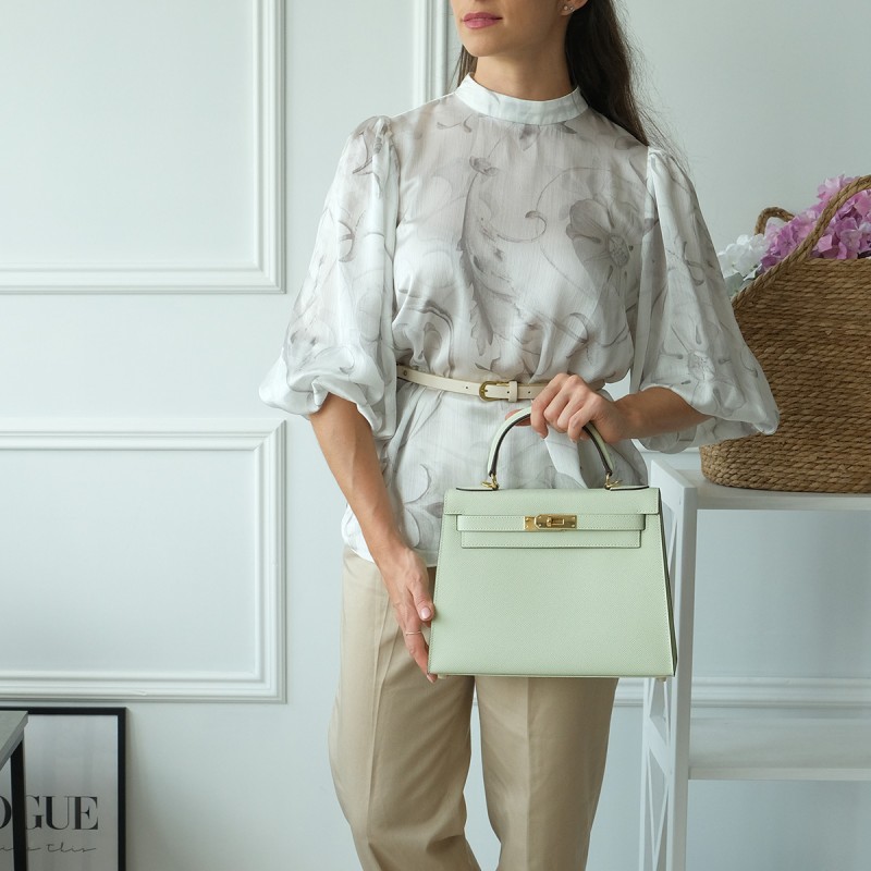 Женская кожаная сумка Kelly 28 мятная- 6 Женская кожаная сумка Kelly 28 мятная - 6 фото