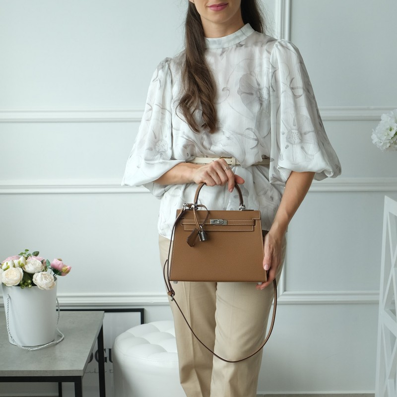 Женская кожаная сумка Kelly 25 коричневая- 6 Женская кожаная сумка Kelly 25 коричневая - 6 фото