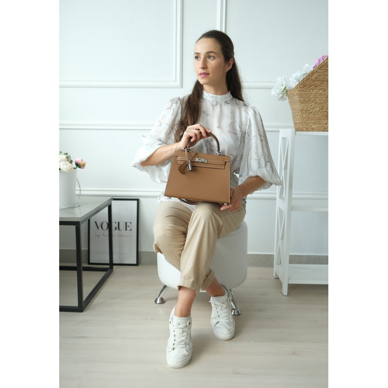 Женская кожаная сумка Kelly 25 коричневая- 9 Женская кожаная сумка Kelly 25 коричневая - 9 фото