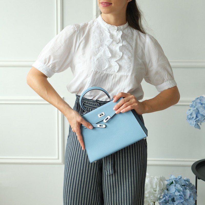 Женская кожаная сумка Kelly 25 голубая- 6 Женская кожаная сумка Kelly 25 голубая - 6 фото