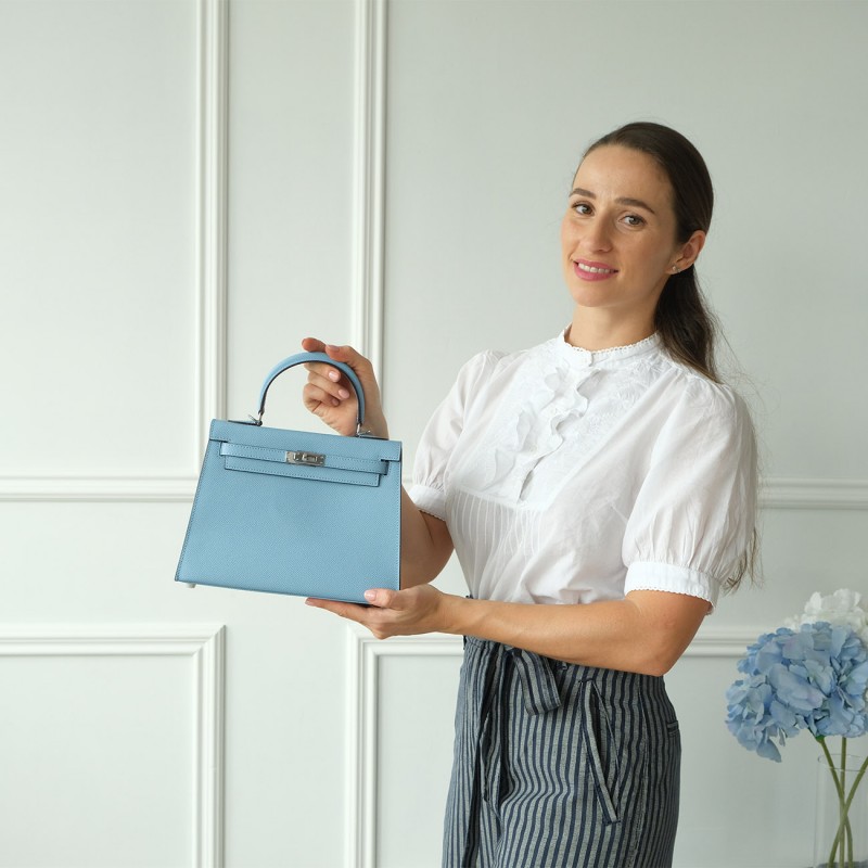 Женская кожаная сумка Kelly 25 голубая- 2 Женская кожаная сумка Kelly 25 голубая - 2 фото