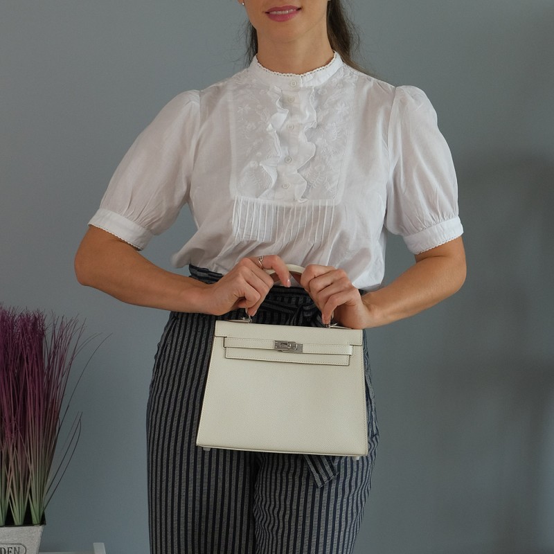 Женская кожаная сумка Kelly 25 белая- 1 Женская кожаная сумка Kelly 25 белая - 1 фото