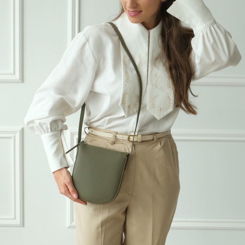 Женская кожаная сумка через плечо Cheryl фисташковая - 1 фото