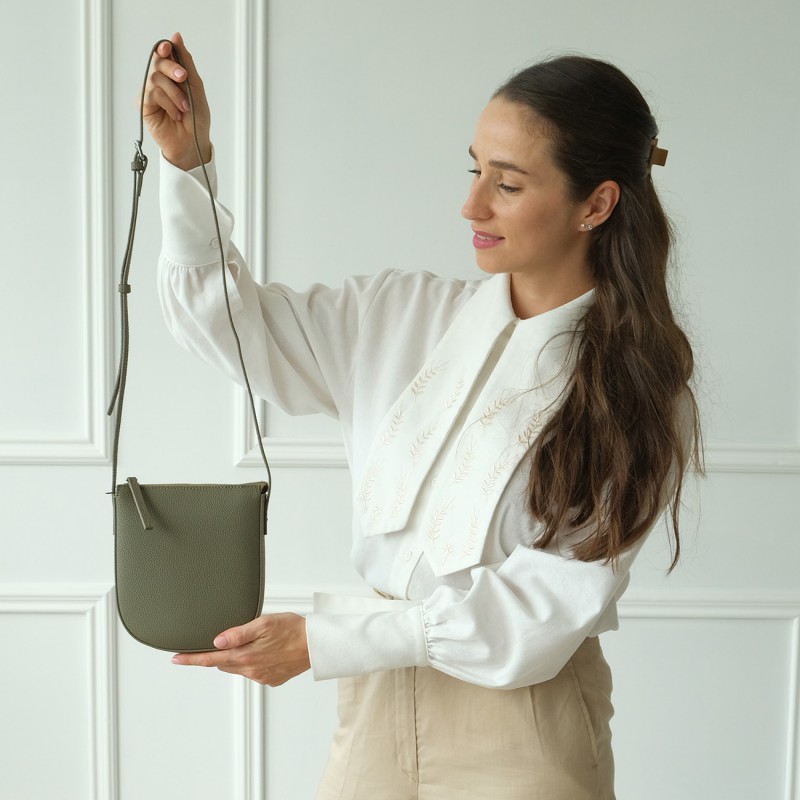 Женская кожаная сумка через плечо Cheryl фисташковая - 3 фото