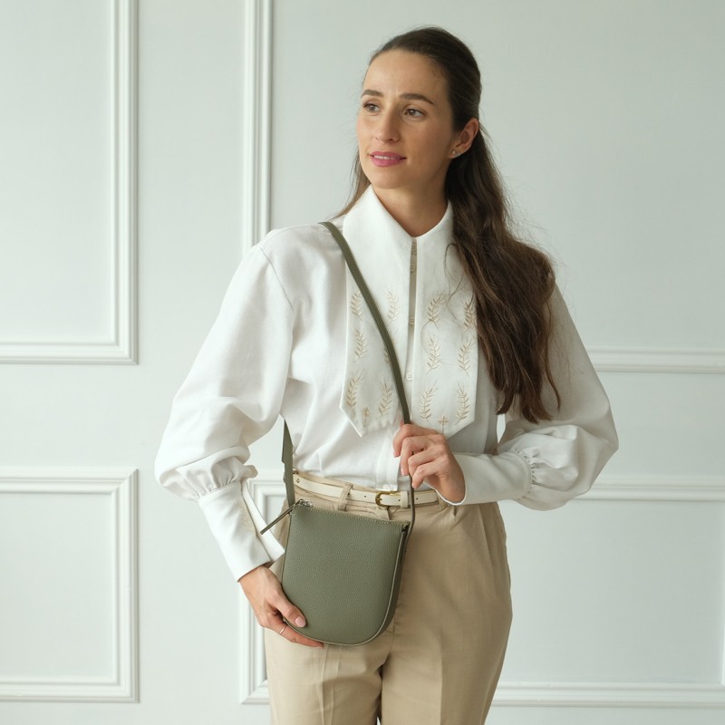 Женская кожаная сумка через плечо Cheryl фисташковая - 2 фото