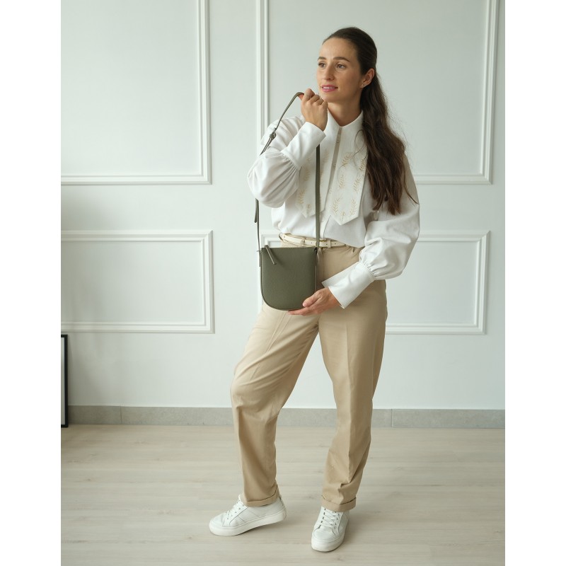 Женская кожаная сумка через плечо Cheryl фисташковая - 4 фото