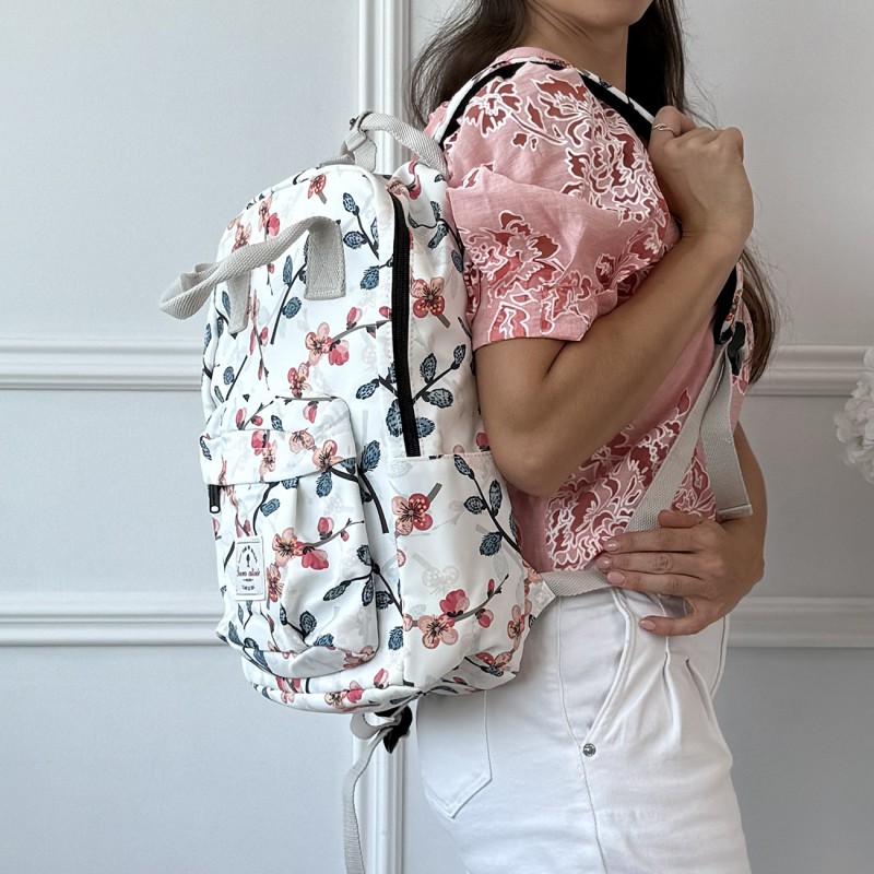 Жіночий рюкзак Blooming білий з різнокольоровим малюнком - 8 фото