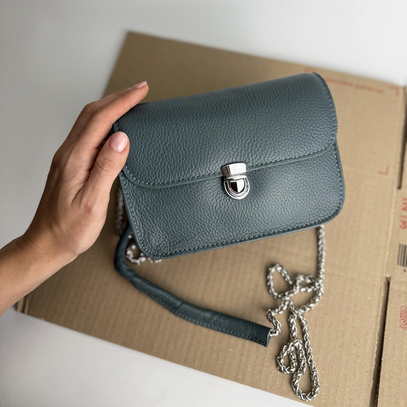 Жіноча шкіряна сумка-клатч Erin блакитна - 9 фото