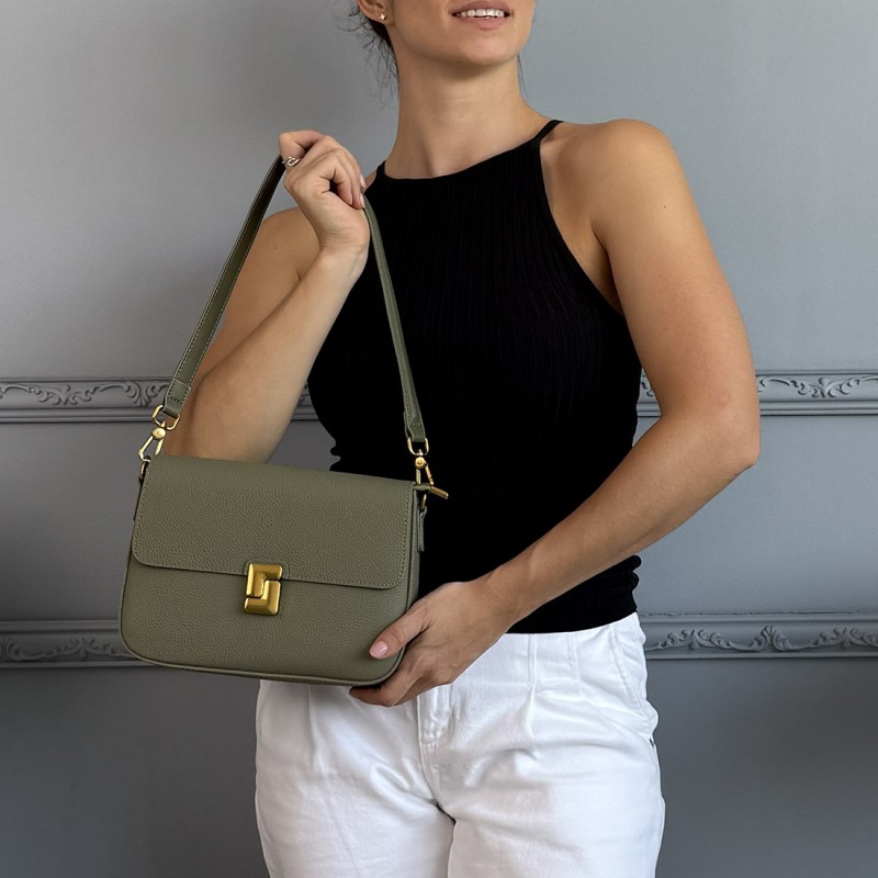 Женская кожаная сумка мессенджер Claire фисташковая - 6 фото