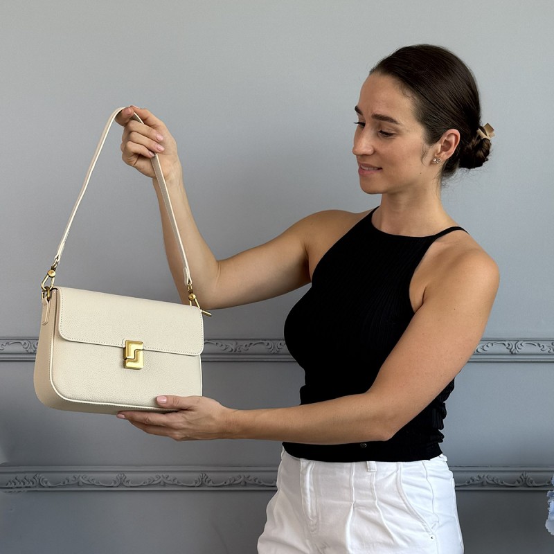 Женская кожаная сумка мессенджер Claire белая - 7 фото