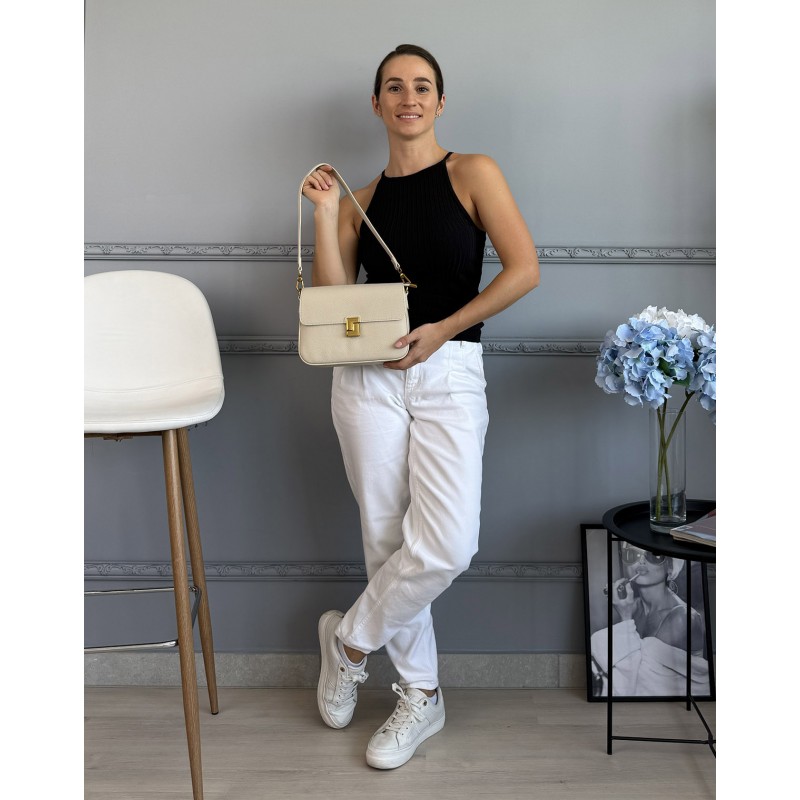 Женская кожаная сумка мессенджер Claire белая - 2 фото