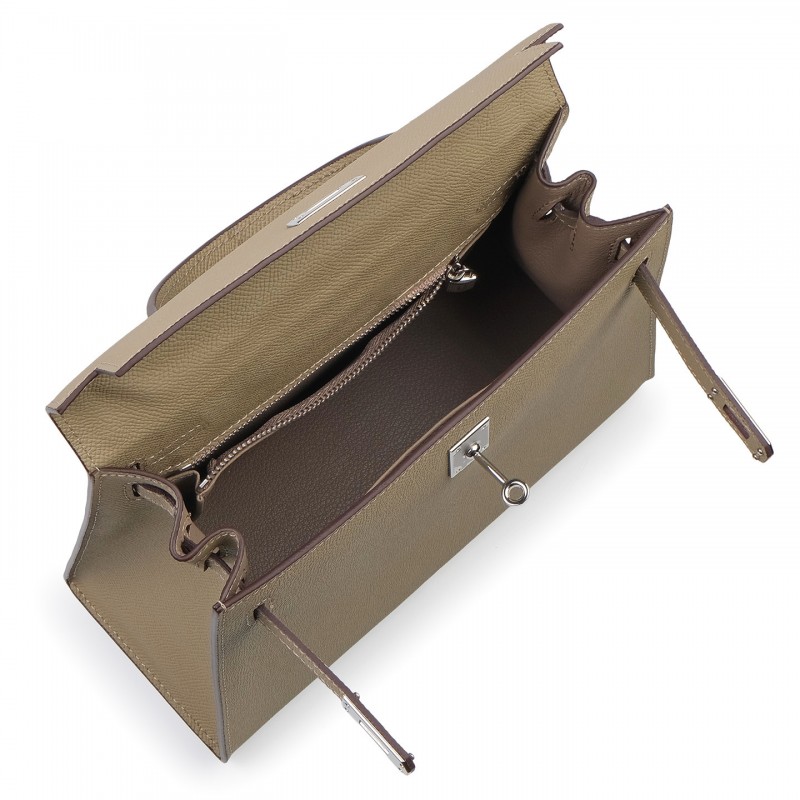 Женская кожаная сумка Kelly 25 бежевая - 2 фото