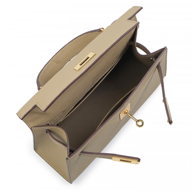 Женская кожаная сумка Kelly 22 бежевая - 3 фото