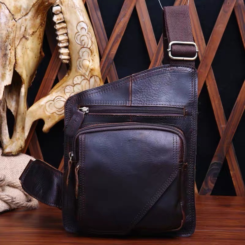 Чоловіча шкіряна сумка Folster крос боді через плече темно-коричнева - 1 фото