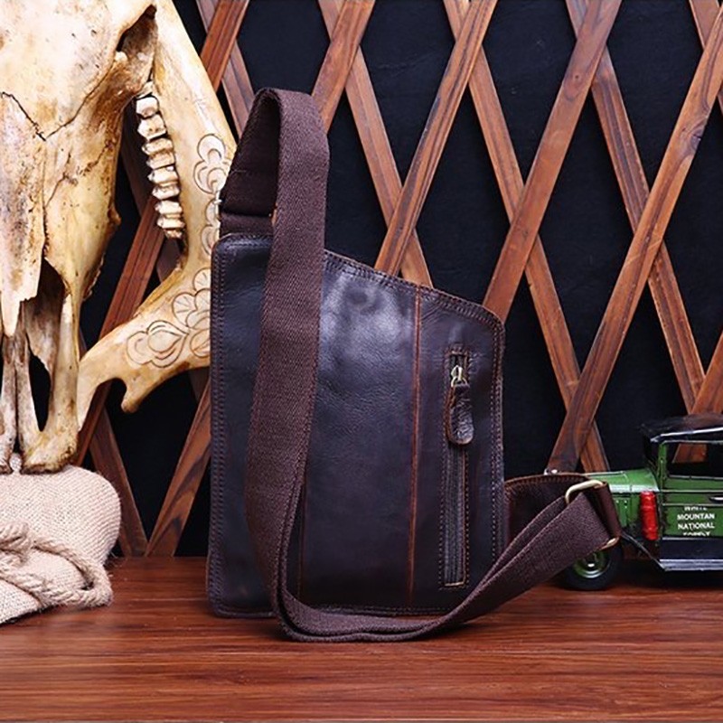Мужская кожаная сумка Folster кросс боди через плечо темно-коричневая - 2 фото