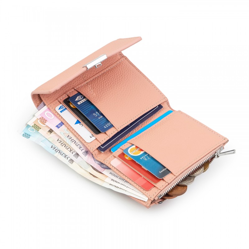 Женский кожаный кошелек Monique светло-розовый - 4 фото