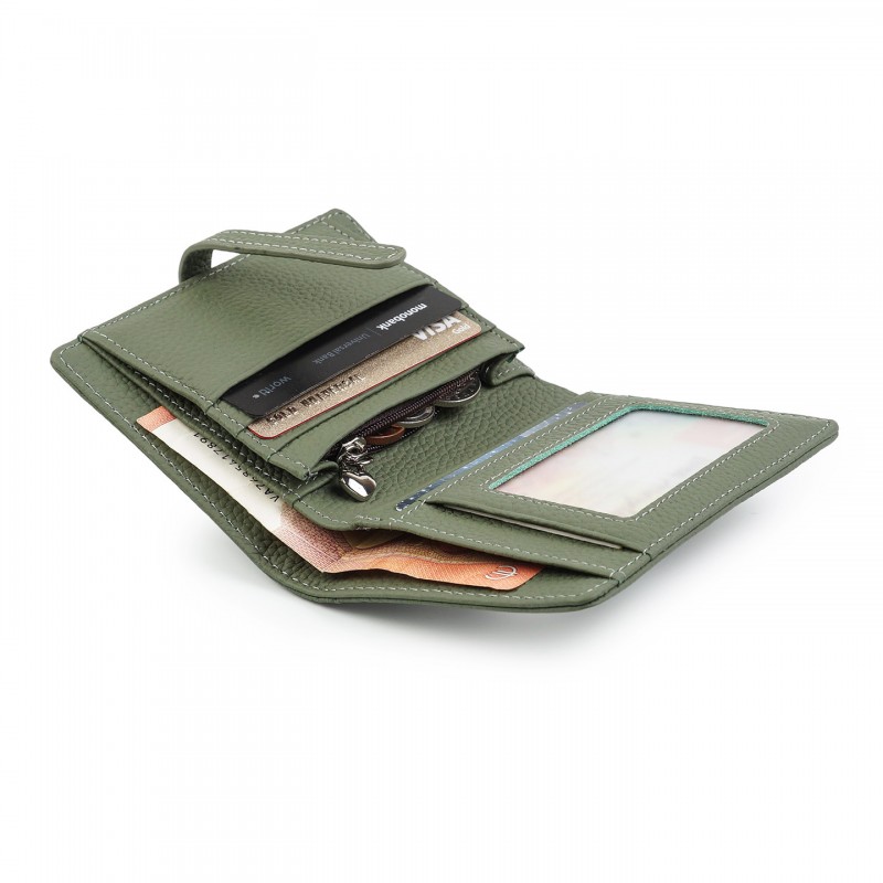 Женский кожаный кошелек Annie серо-зеленый - 3 фото