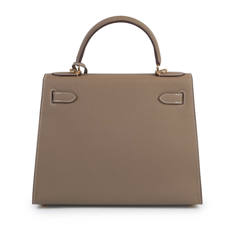 Женская кожаная сумка Kelly 28 серо-бежевая - 3 фото