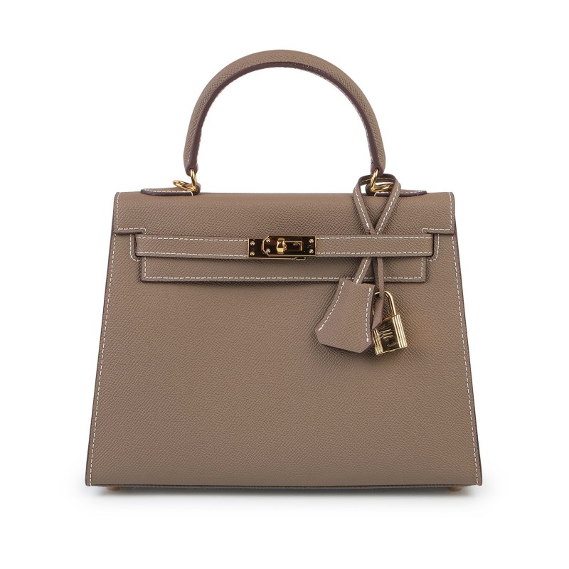 Жіноча шкіряна сумка Kelly 25 сіро-бежева фото