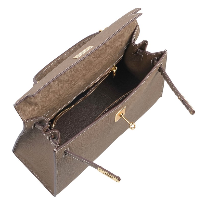 Женская кожаная сумка Kelly 25 серо-бежевая - 2 фото