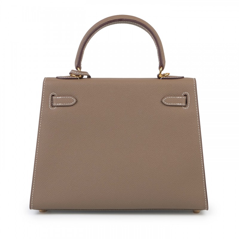 Жіноча шкіряна сумка Kelly 25 сіро-бежева - 3 фото