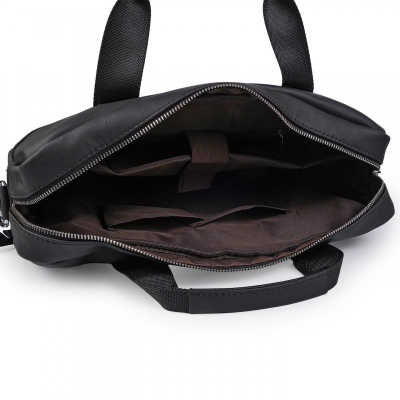 Мужская кожаная сумка для ноутбука Mortimer 17 черная - 4 фото