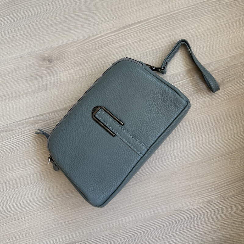 Жіноча шкіряна сумка через плече Vanessa сіро-блакитна - 3 фото