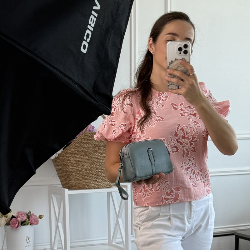 Жіноча шкіряна сумка через плече Vanessa сіро-блакитна - 1 фото