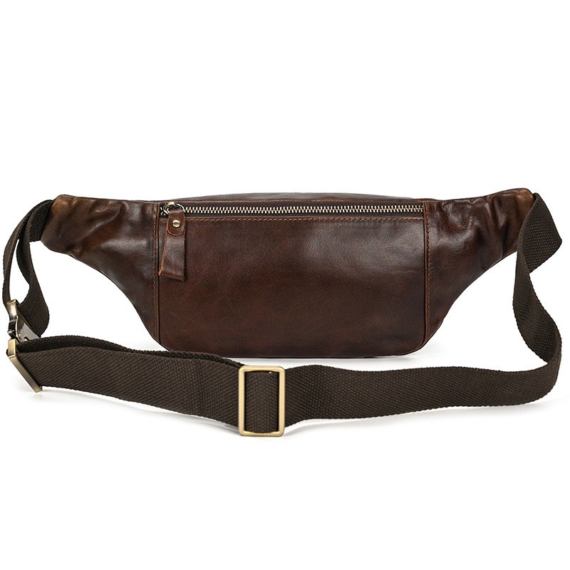 Чоловіча шкіряна сумка бананка на пояс Watford темно-коричнева - 3 фото