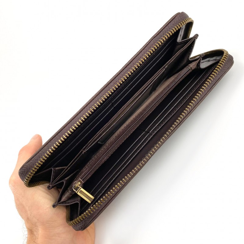 Шкіряний гаманець на блискавці Texas темно-коричневий - 3 фото