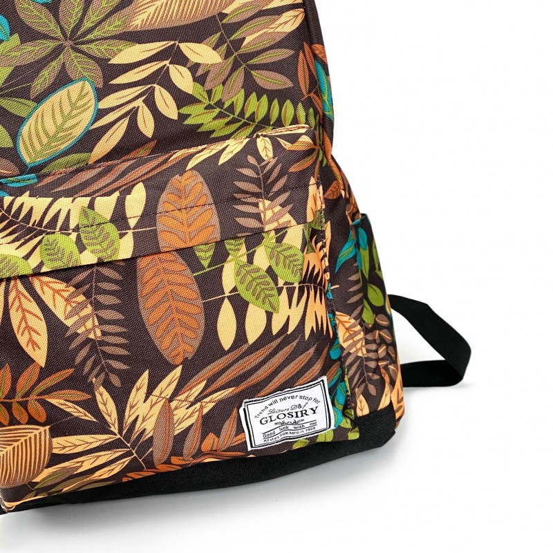 Женский рюкзак Glosiry коричневый с листьями - 5 фото