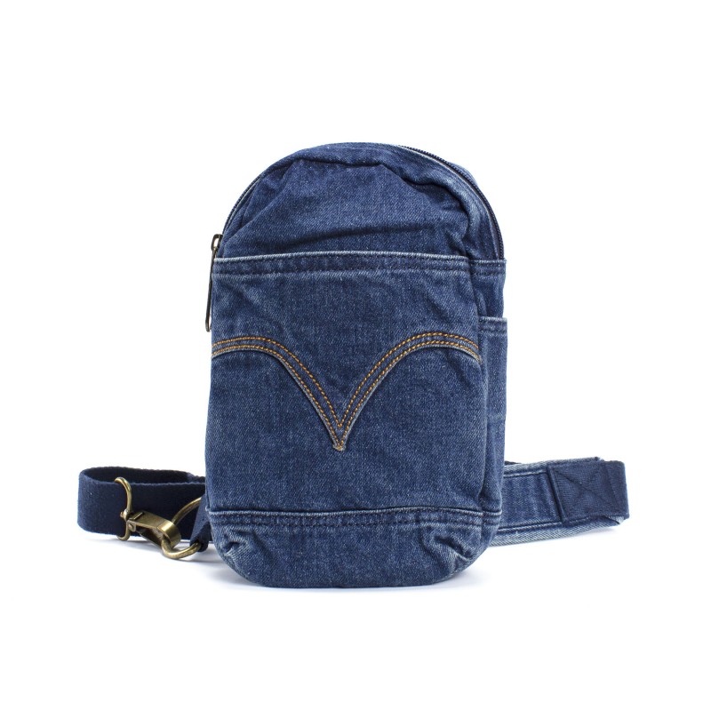 Мужская сумка слинг James джинсовая синяя - 1 фото