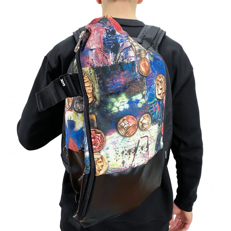 Чоловічий рюкзак Mackar Rome чорний з різнобарвним принтом - 7 фото