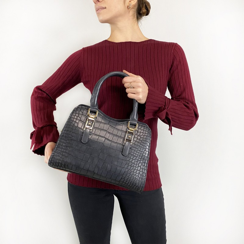 Женская классическая сумка Elly серо-синяя - 3 фото
