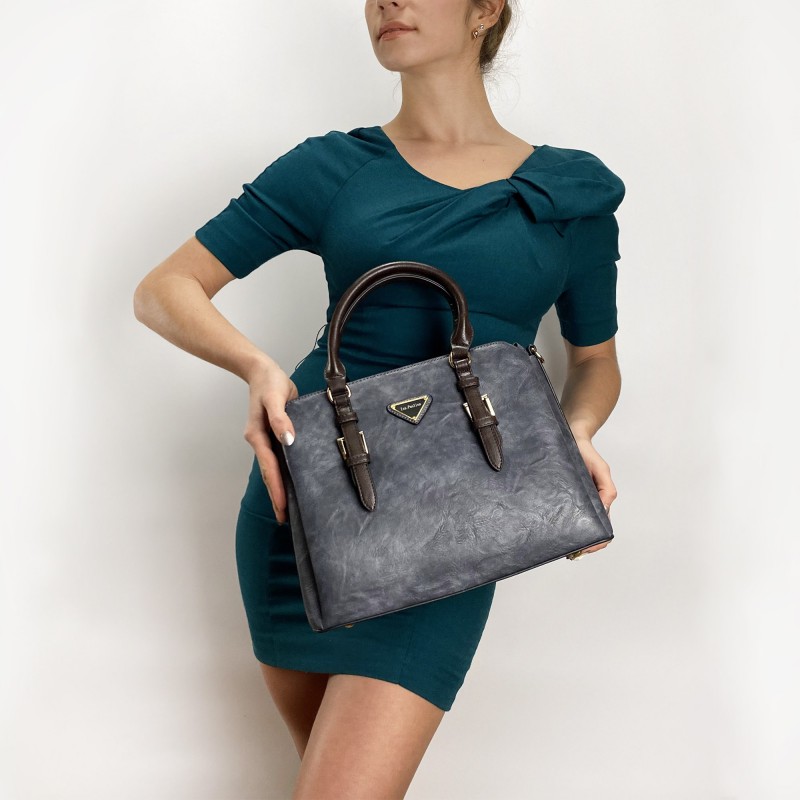 Женская классическая сумка Isa Paulina FL серо-синяя - 6 фото