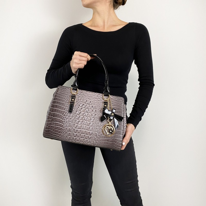Женская классическая сумка Margo серо-черная - 4 фото
