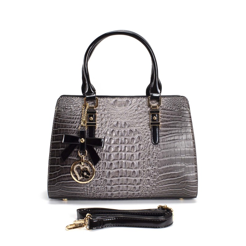 Женская классическая сумка Margo серо-черная - 14 фото