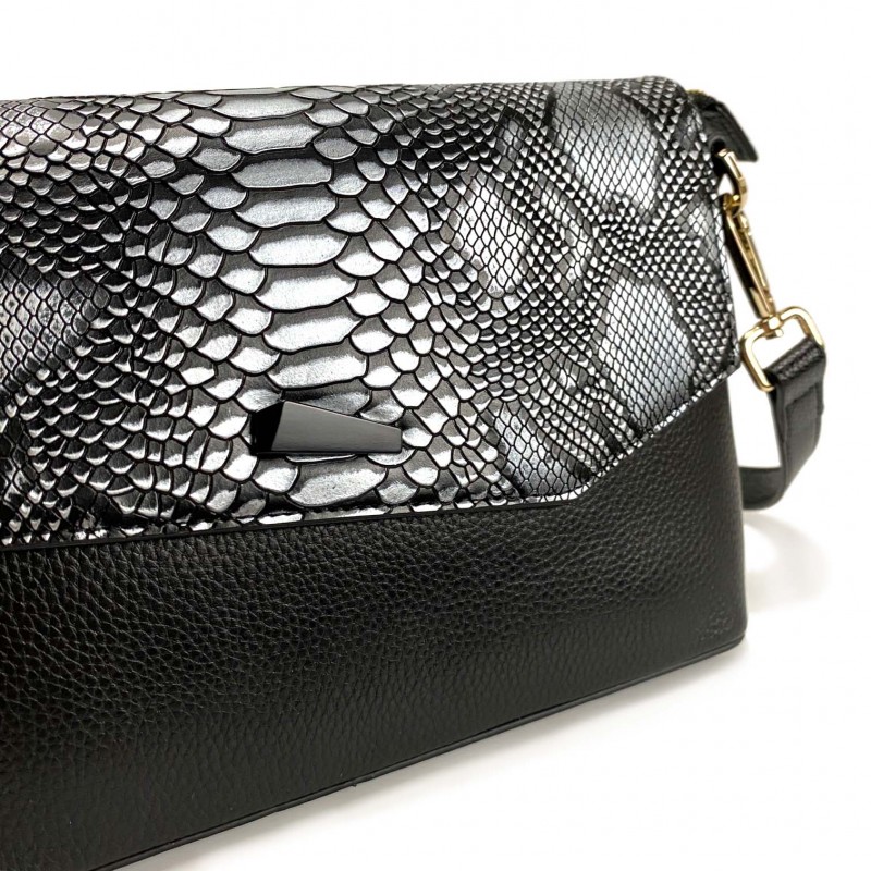 Жіноча шкіряна сумка-клатч Kira чорно-сіра - 7 фото