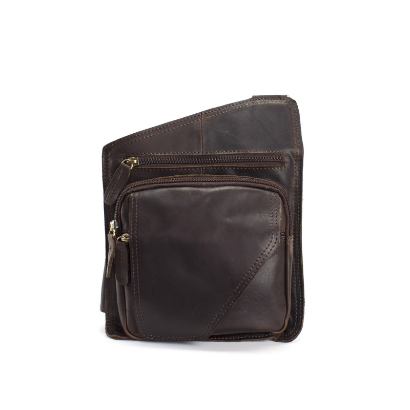 Чоловіча шкіряна сумка Folster крос боді через плече темно-коричнева - 9 фото